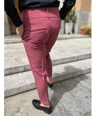 Pantaloni uomo slim, con pinces, - Rosa scuro