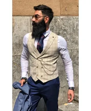 Gilet uomo beige - Sottogiacca elegante con catena
