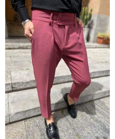 Pantaloni uomo slim, con pinces, - Rosa scuro