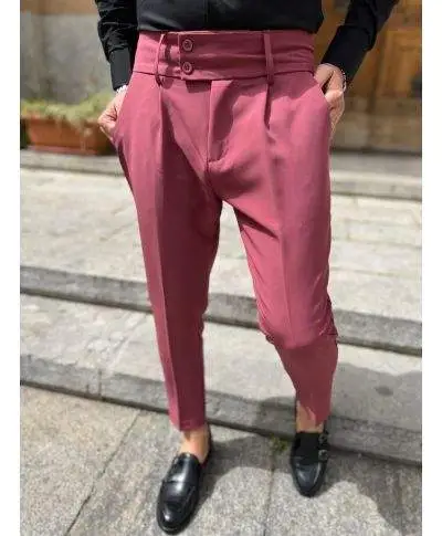 Pantaloni uomo slim, con pinces, - Rosa scuro