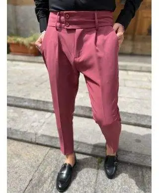 Pantaloni uomo slim, con pinces, - Rosa scuro