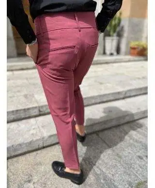 Pantaloni uomo slim, con pinces, - Rosa scuro