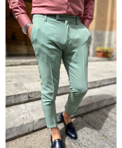 Pantaloni uomo slim, con pinces, - Verde chiaro