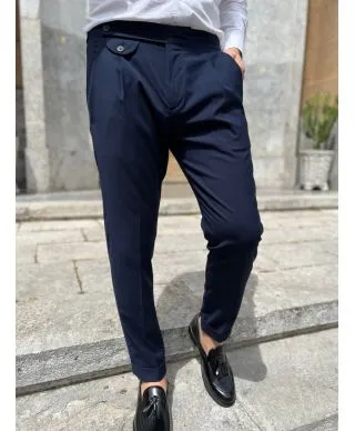 Pantaloni uomo slim, blu con pinces - Paul Miranda