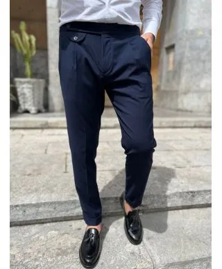 Pantaloni uomo slim, blu con pinces - Paul Miranda