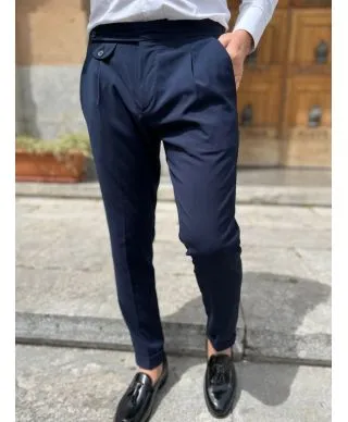 Pantaloni uomo slim, blu con pinces - Paul Miranda