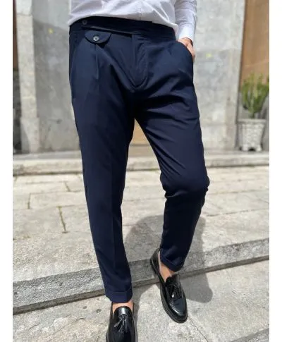 Pantaloni uomo slim, blu con pinces - Paul Miranda