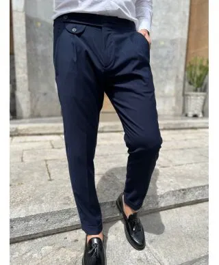 Pantaloni uomo slim, blu con pinces - Paul Miranda