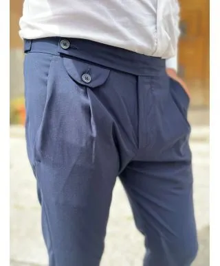 Pantaloni uomo slim, blu con pinces - Paul Miranda