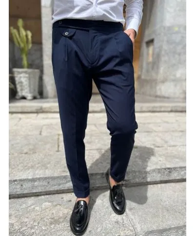 Pantaloni uomo slim, blu con pinces - Paul Miranda