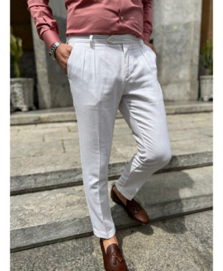 Pantaloni uomo slim, cotone e lino, - Bianco