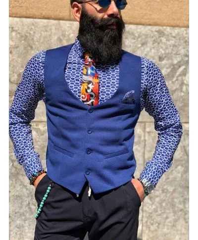 Panciotto uomo blu - Panciotto elegante con pochette