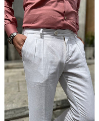 Pantaloni uomo slim, cotone e lino, - Bianco