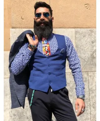 Panciotto uomo blu - Panciotto elegante con pochette