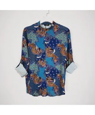 Camicia uomo coreana, blu elettrico - Made in Italy
