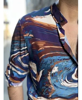 Camicia uomo coreana, fantasia blu