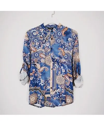 Camicia coreana fantasia azzurra, slim