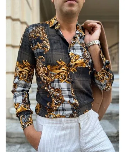 Camicia uomo, fantasia oro e nera