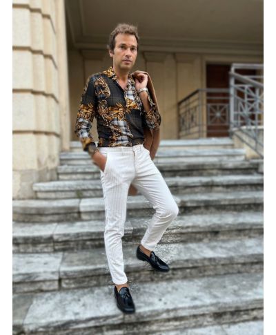 Camicia uomo, fantasia oro e nera