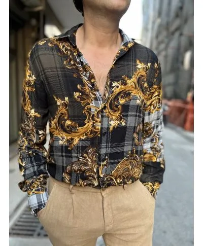 Camicia uomo, fantasia oro e nera