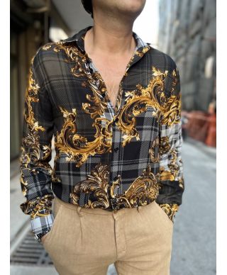 Camicia uomo, fantasia oro e nera