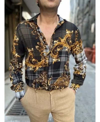 Camicia uomo, fantasia oro e nera