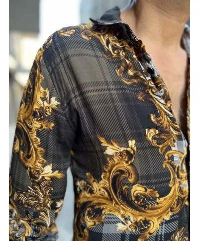 Camicia uomo, fantasia oro e nera