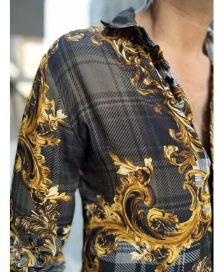 Camicia uomo, fantasia oro e nera