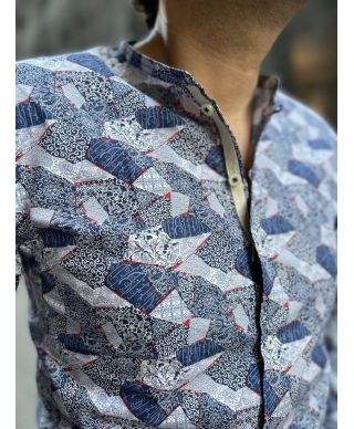 Camicia fantasia - Azzurra - Collo coreano