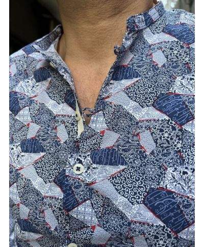 Camicia fantasia - Azzurra - Collo coreano