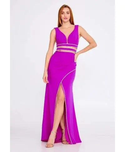 Vestito elegante - Lungo - Fuxia - Con spacco