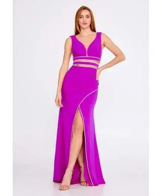 Vestito elegante - Lungo - Fuxia - Con spacco
