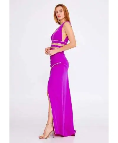 Vestito elegante - Lungo - Fuxia - Con spacco