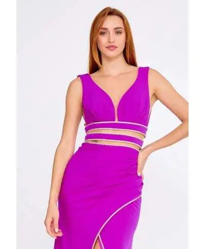 Vestito elegante - Lungo - Fuxia - Con spacco