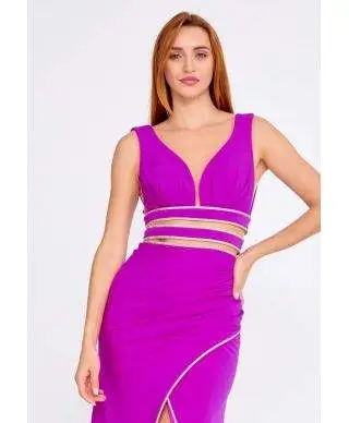Vestito elegante - Lungo - Fuxia - Con spacco