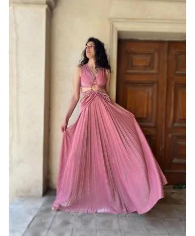 Vestito elegante, lungo - Rosa - Con catena