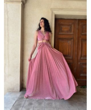 Vestito elegante, lungo - Rosa - Con catena
