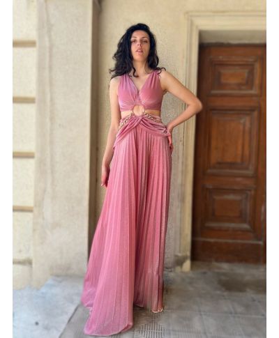 Vestito elegante, lungo - Rosa - Con catena