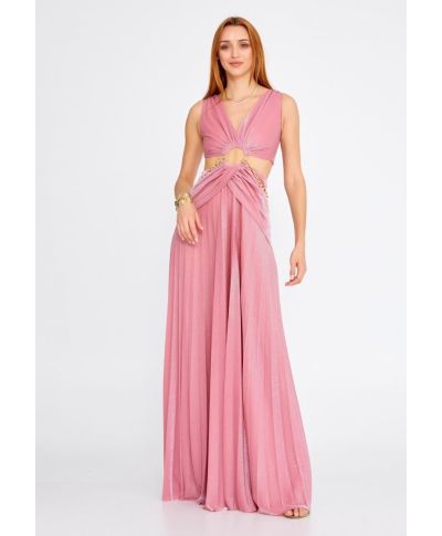 Vestito elegante, lungo - Rosa - Con catena