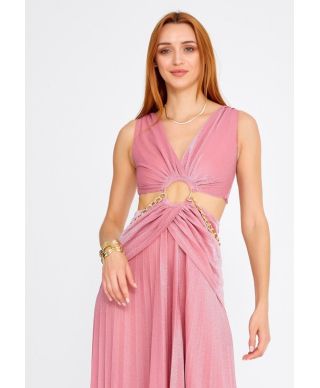 Vestito elegante, lungo - Rosa - Con catena