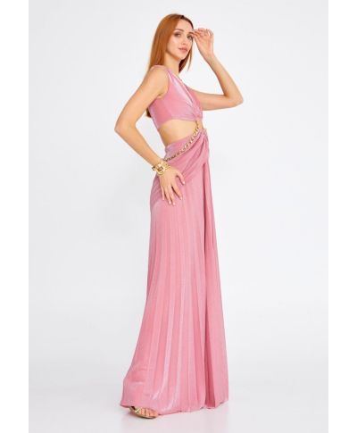 Vestito elegante, lungo - Rosa - Con catena