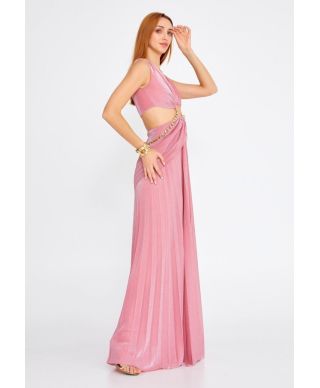 Vestito elegante, lungo - Rosa - Con catena