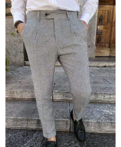 Pantaloni uomo slim, estivo blu a quadri