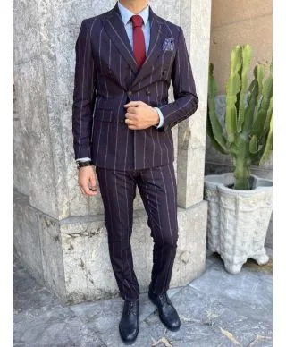 Abito uomo doppiopetto, slim - Gessato, largo