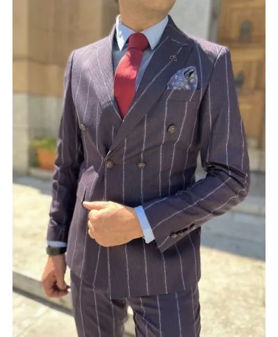 Abito uomo doppiopetto, slim - Gessato, largo