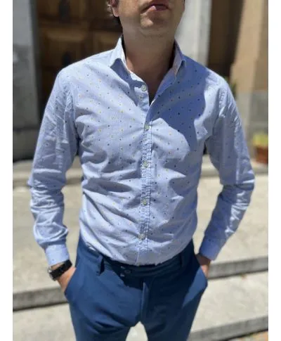 Camicia azzurra - Micro fantasia, fiori