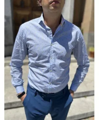 Camicia azzurra - Micro fantasia, fiori