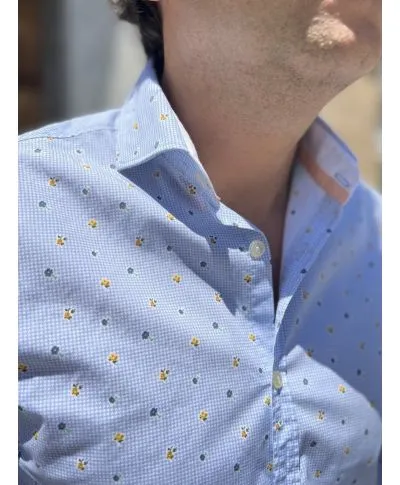 Camicia azzurra - Micro fantasia, fiori