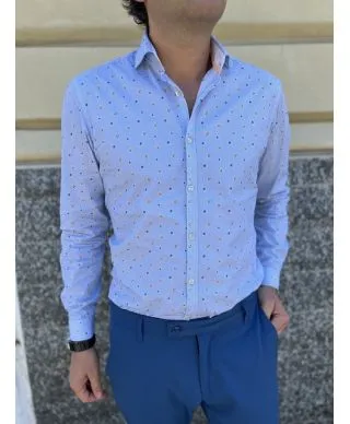 Camicia azzurra - Micro fantasia, fiori