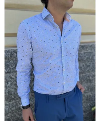 Camicia azzurra - Micro fantasia, fiori